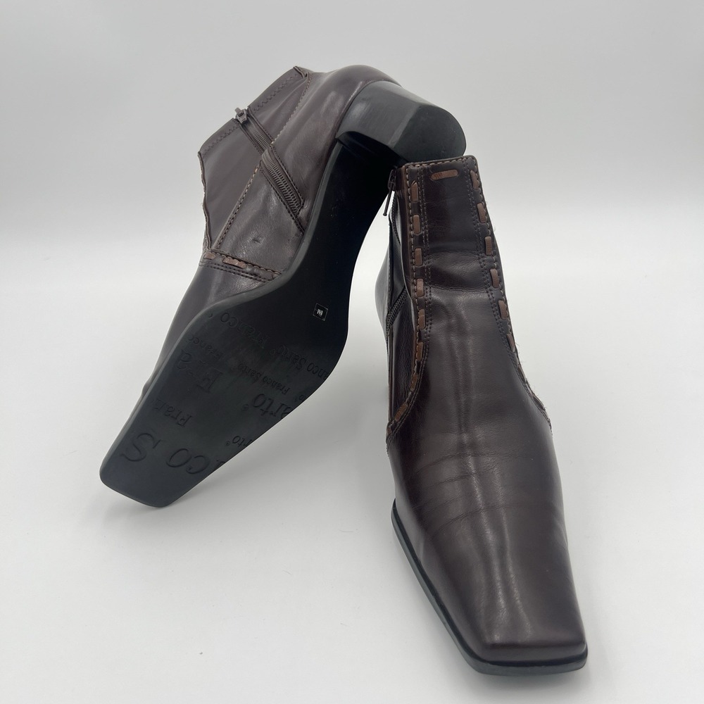 Franco Sarto Brown Leather Ankle Boots Block Heel Side Zip Women's 8M - Picture 7 of 11